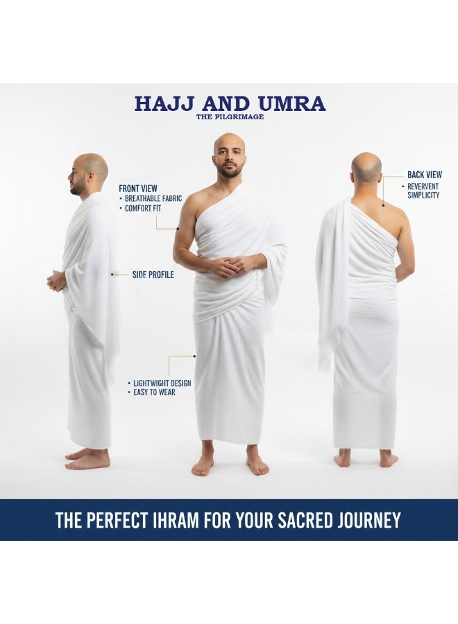 Rahma Collections Men's Premium Microfiber Hajj & Umrah Ihram Set | White Color Ehram Towels 110x215 cm, 2-Piece Non-Stitched, Quick-Dry Ultra-Breathable Fabric, Designed for Comfortable Pilgrimage , Hajj/Umrah Essential - Image 4